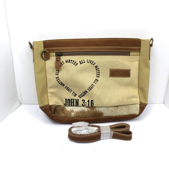 SixTease Handbags - Bible Cowhide John 3:16 Carrying Bag w/Adjustable Shoulder Strap & Zip Pockets
